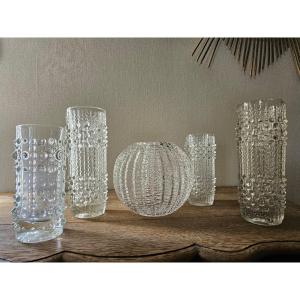 Set Lot Granite Frosted Glass Vases 60s-70s - Decoration By Accumulation