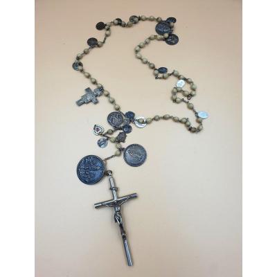 Important Chapelet Orné De 22 Médailles Et Un Crucifix