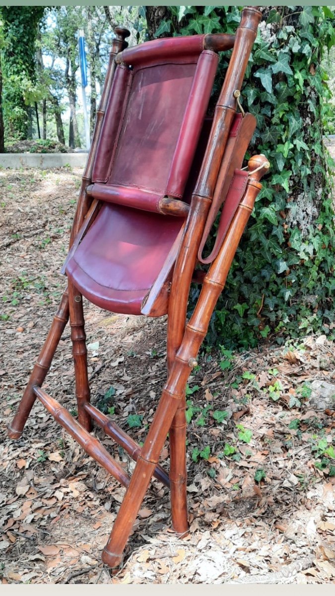 Folding Armchair And Its Bamboo Style Stool-photo-3