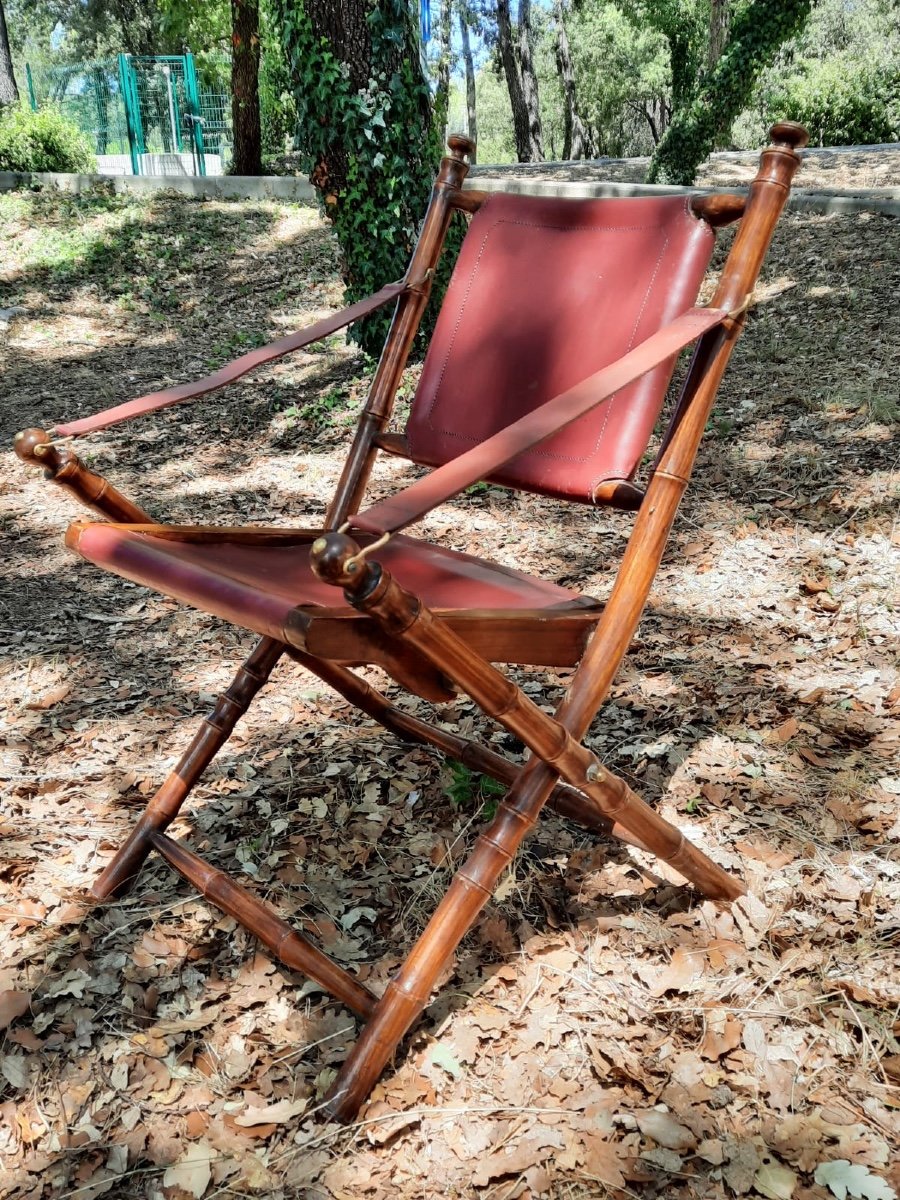 Folding Armchair And Its Bamboo Style Stool-photo-5