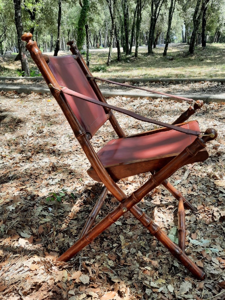 Folding Armchair And Its Bamboo Style Stool-photo-6