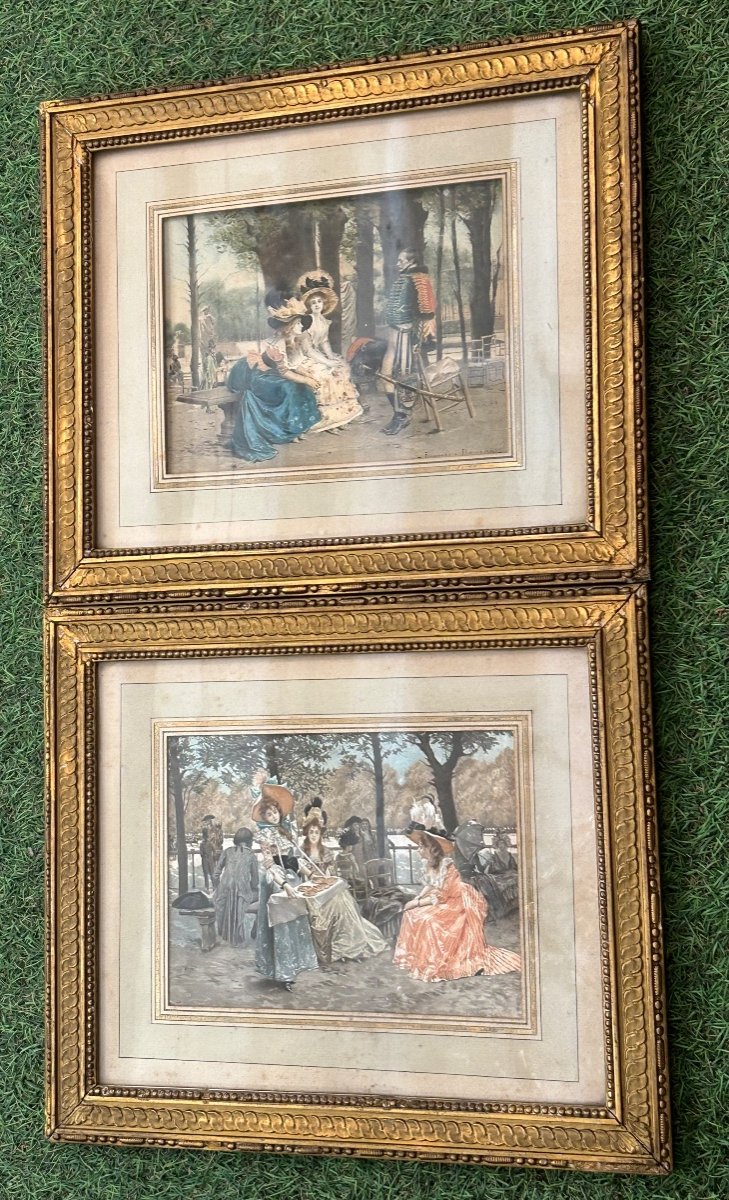 Pair Of Framed Colored Engravings Signed Flament François 