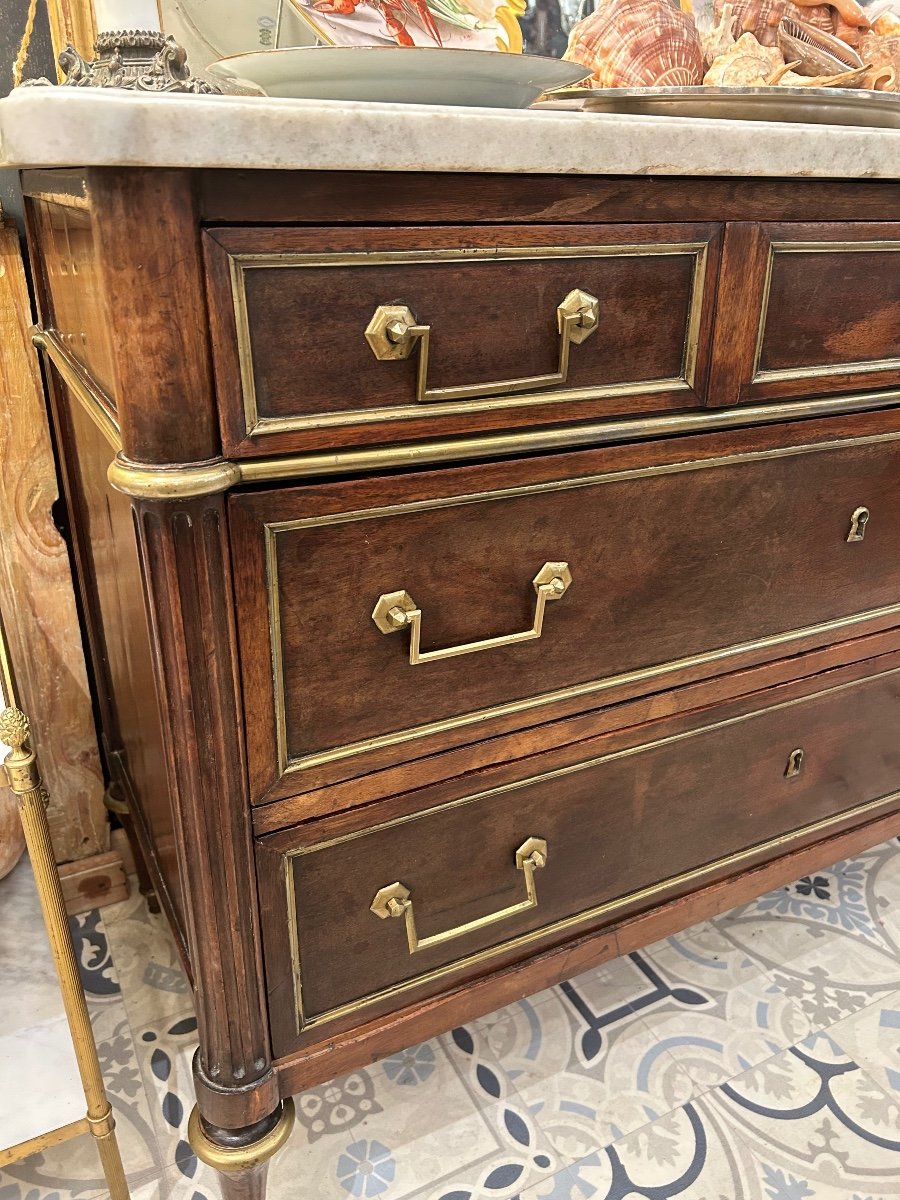 Commode Louis XVI En Acajou Plateau En Marbre  Blanc -photo-3