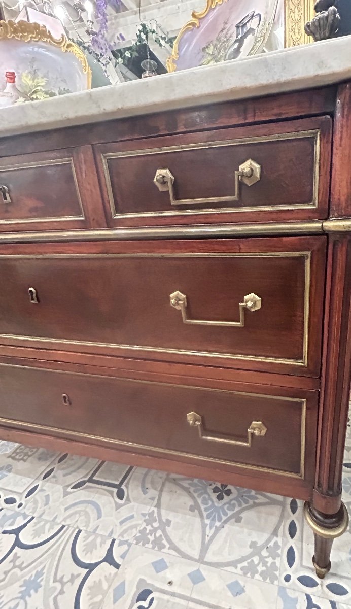 Commode Louis XVI En Acajou Plateau En Marbre  Blanc -photo-4