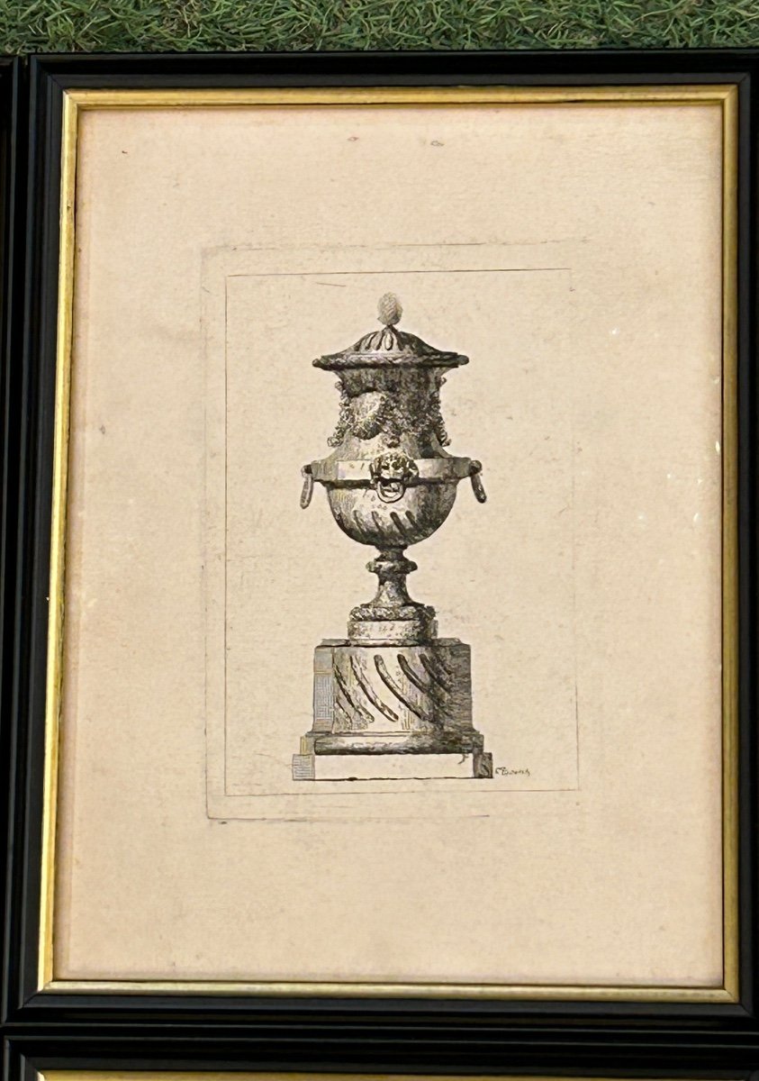 Series Of 6 Antique Vase Engravings From The 18th Century Framed -photo-2