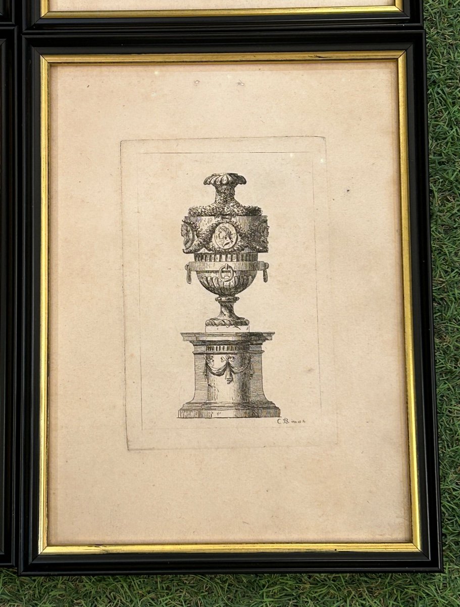 Series Of 6 Antique Vase Engravings From The 18th Century Framed -photo-4