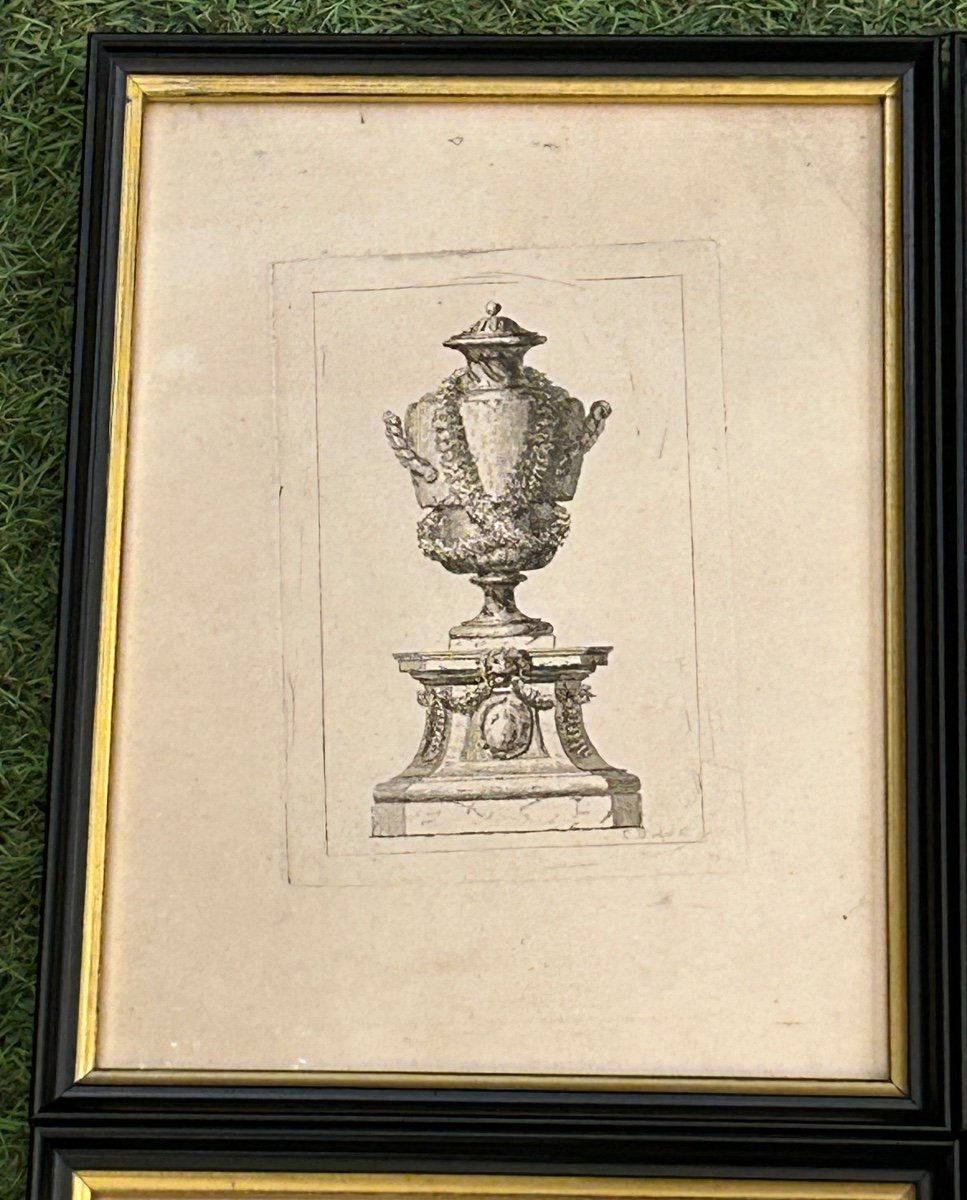 Series Of 6 Antique Vase Engravings From The 18th Century Framed -photo-4