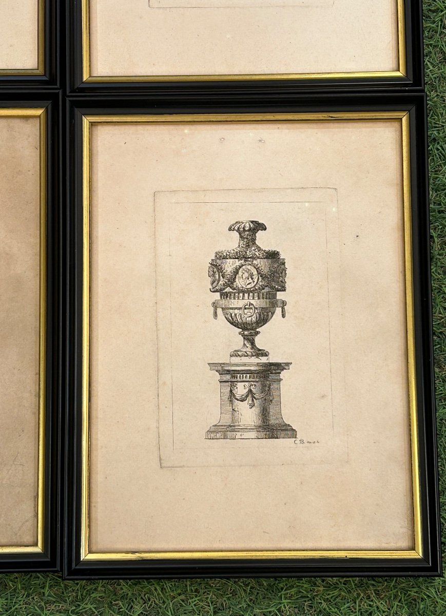 Series Of 6 Antique Vase Engravings From The 18th Century Framed -photo-8