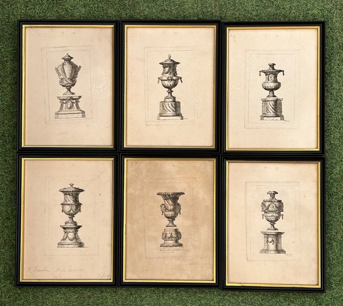 Series Of 6 Antique Vase Engravings From The 18th Century Framed 