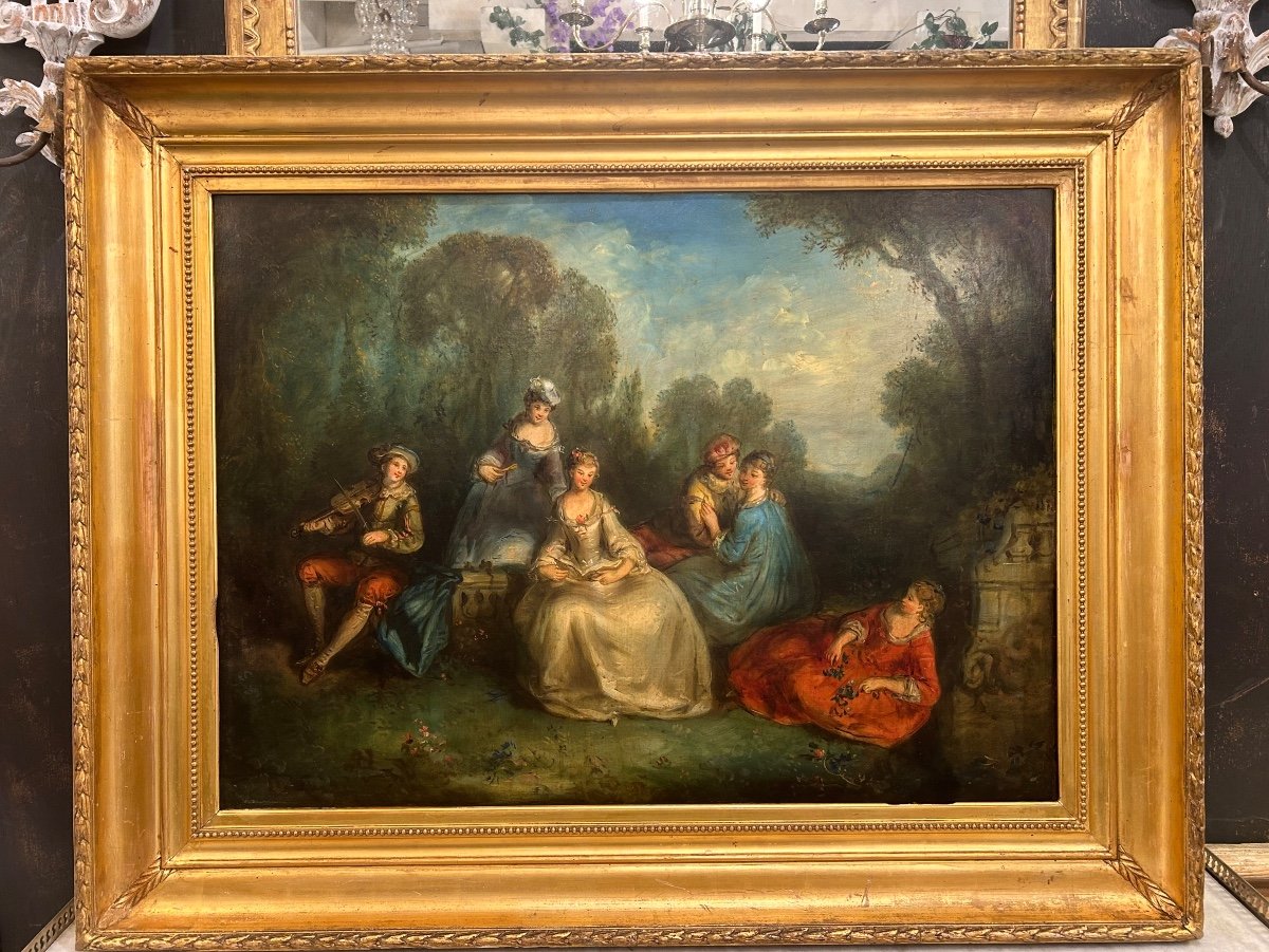 Oil Painting On Canvas In The Style Of Watteau 