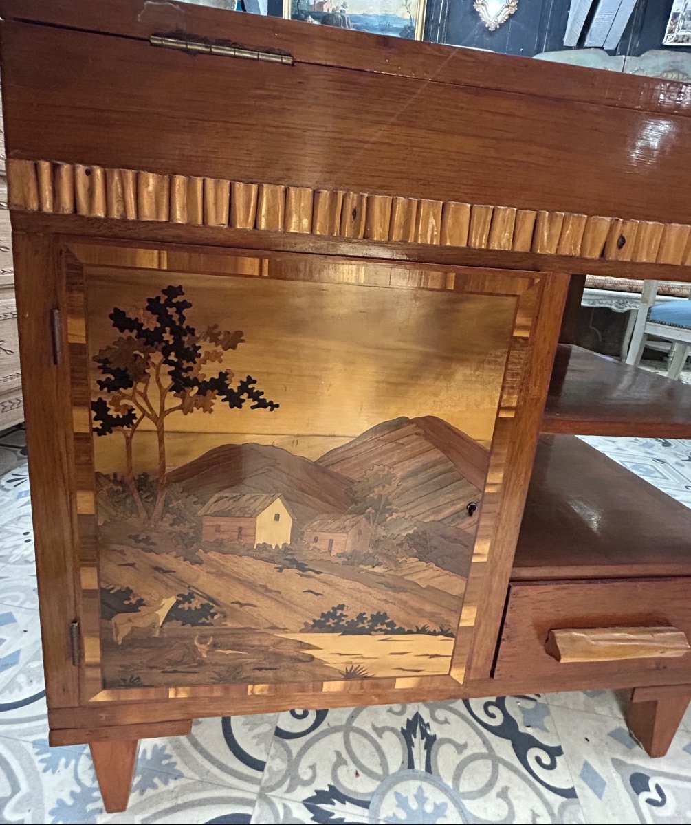 Meuble Bar En Bois Et Marqueterie à Décor De Paysage -photo-4