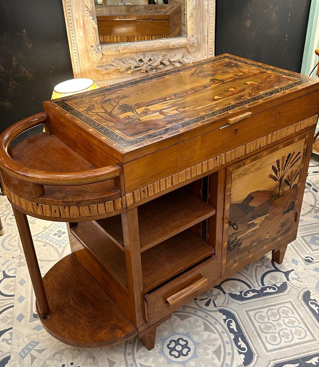 Meuble Bar En Bois Et Marqueterie à Décor De Paysage 