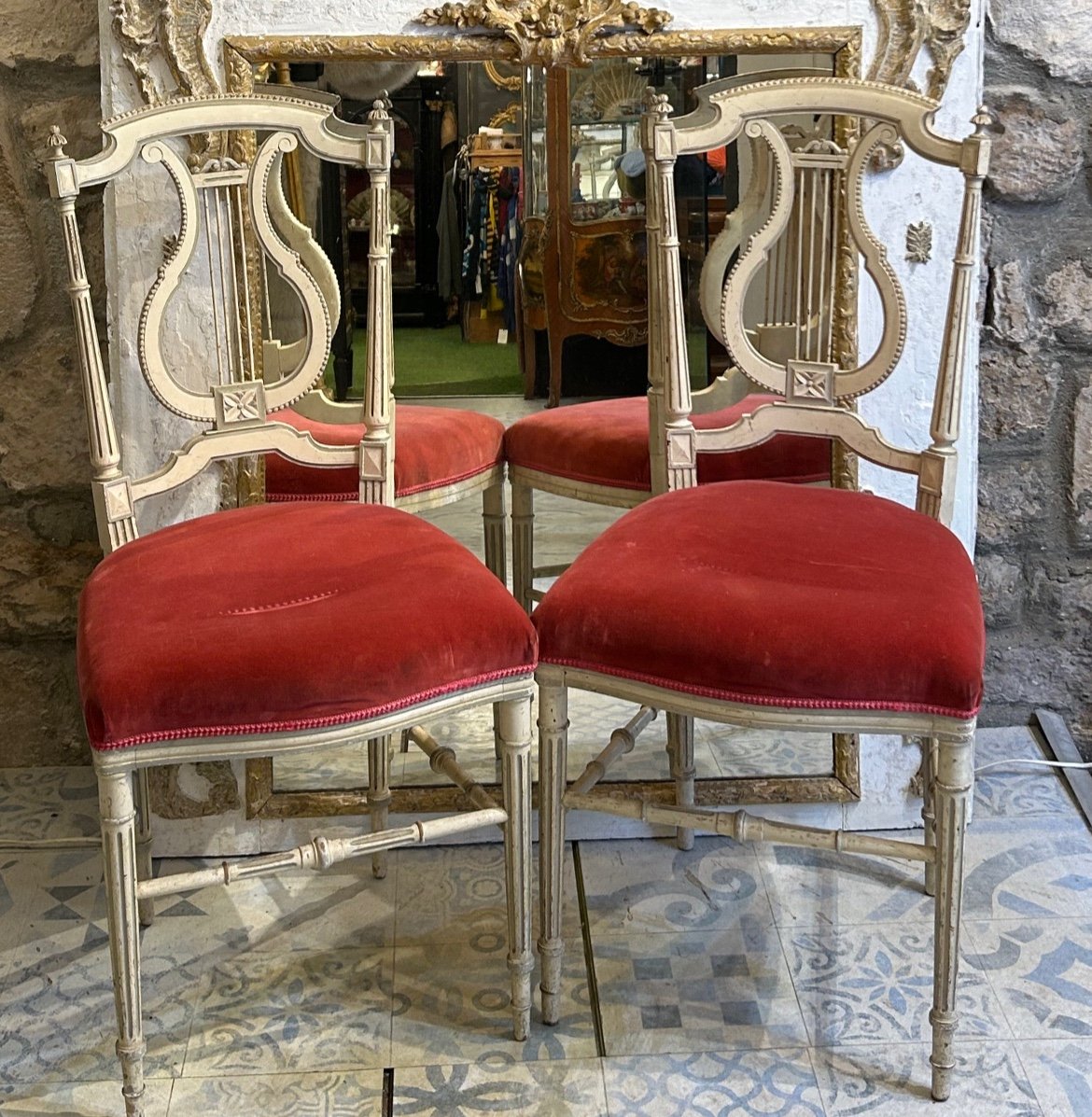 Pair Of Louis XVI Style Chairs, Lyre Model -photo-4