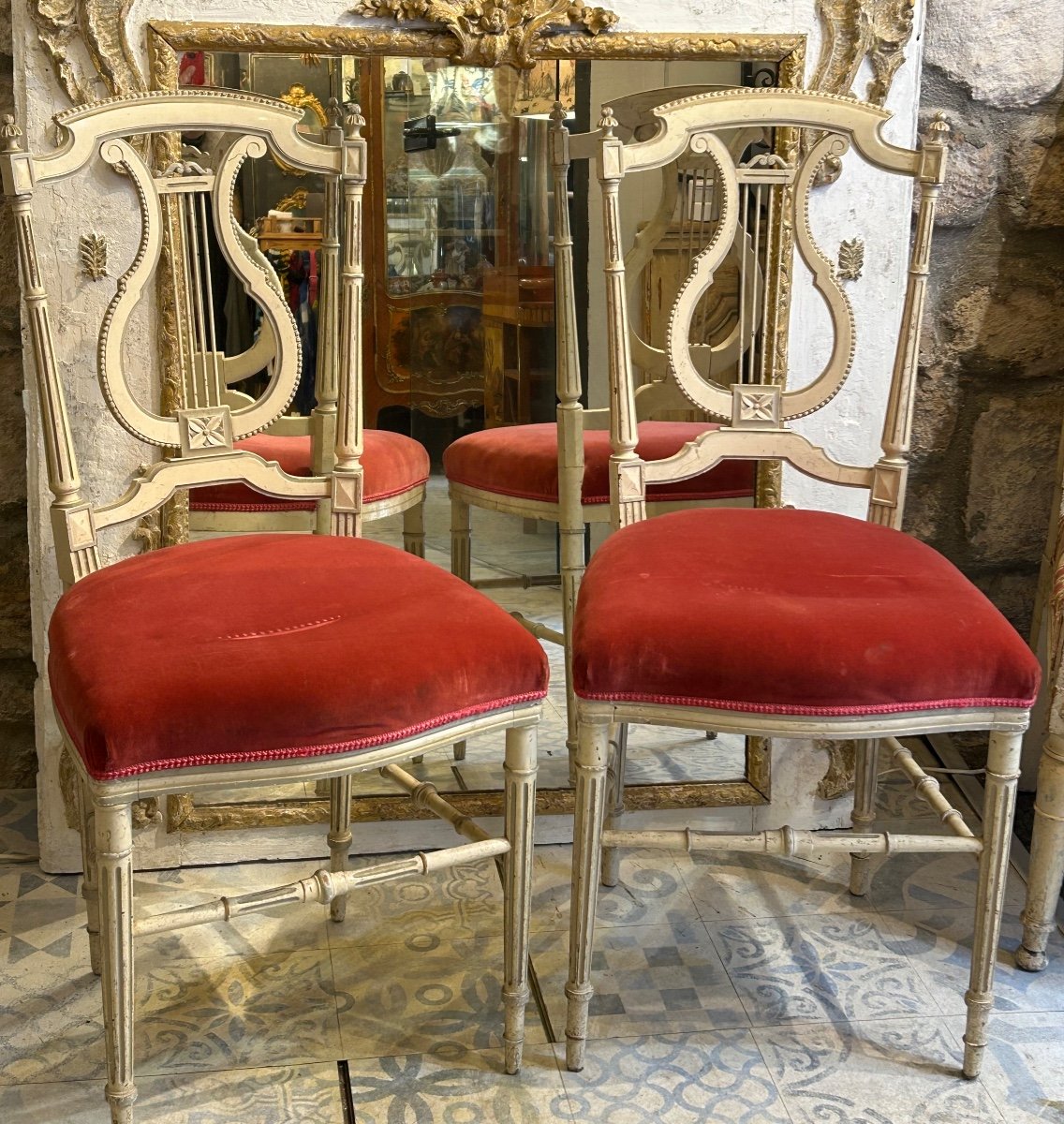 Pair Of Louis XVI Style Chairs, Lyre Model 