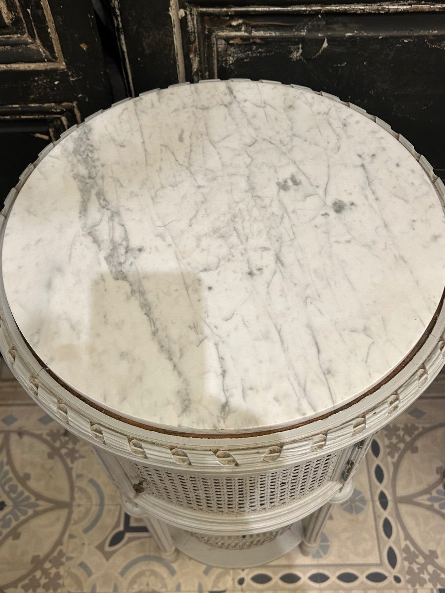 Louis XVI Style Drum Shaped Bedside Table-photo-2