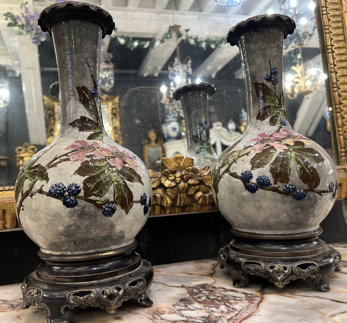 Pair Of Barbotine Vases-photo-4