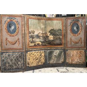 18th Century Painted Canvas Screen 