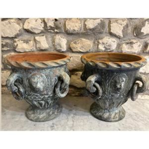 Pair Of Patinated Terracotta Cache Pots