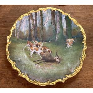 Grand Plat En Porcelaine De Limoges « la Chasse à Courre »