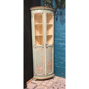 Italian Painted Wood Corner Display Cabinet 