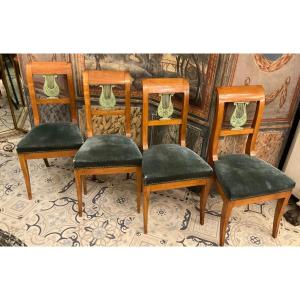 Set Of 4 Charles X Lyre Back Chairs 