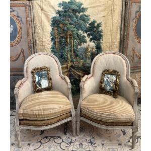 Pair Of Louis XVI Style Patinated Bergeres