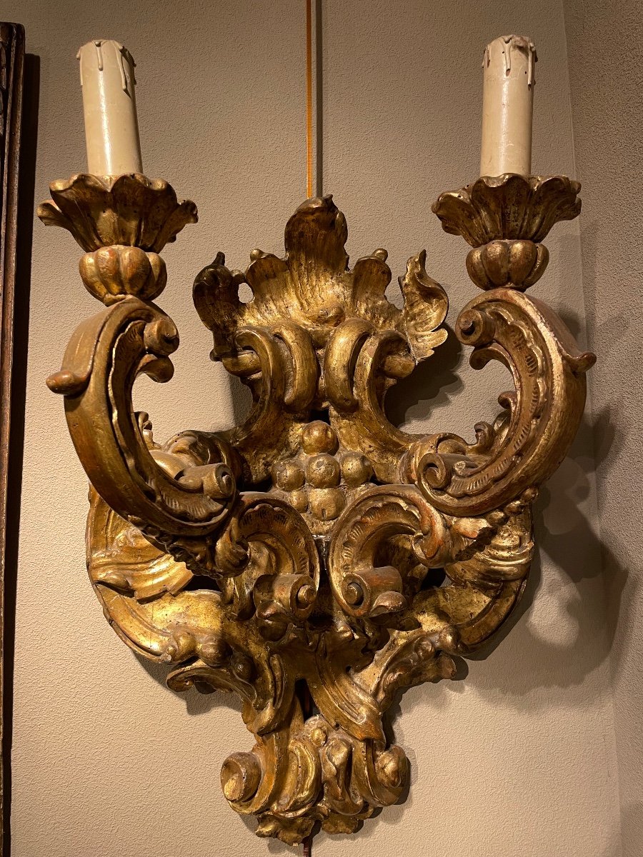 Pair Of Golden Wood Sconces