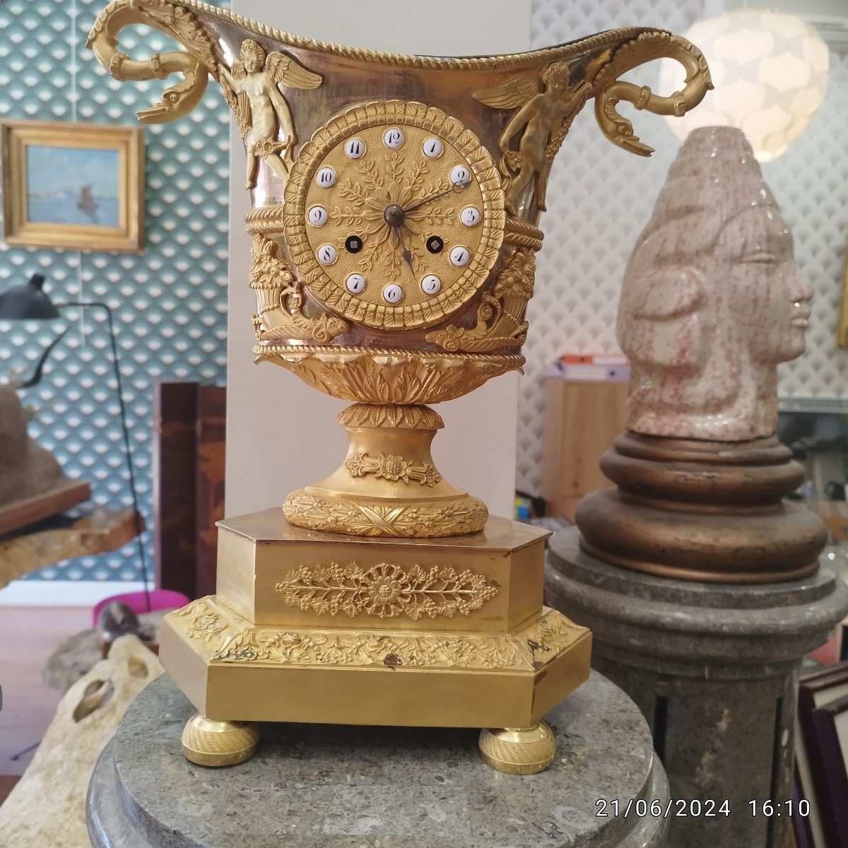 Empire Period Pendulum Basket Shape Gilt Bronze 19th Century-photo-1