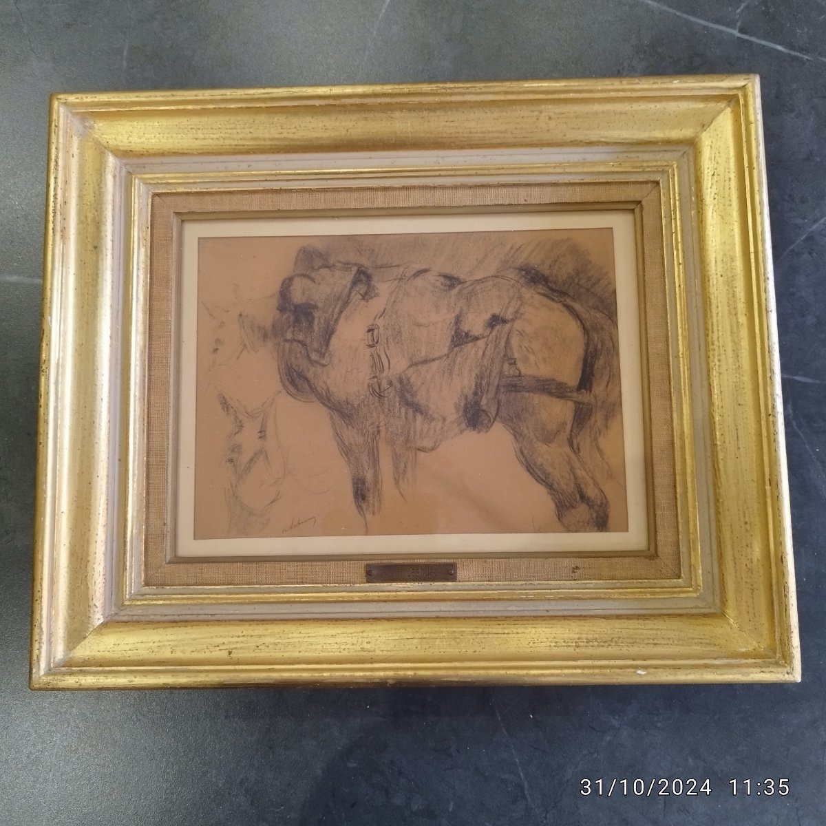 Horse Drawing By Albert Lebourg With Certificate