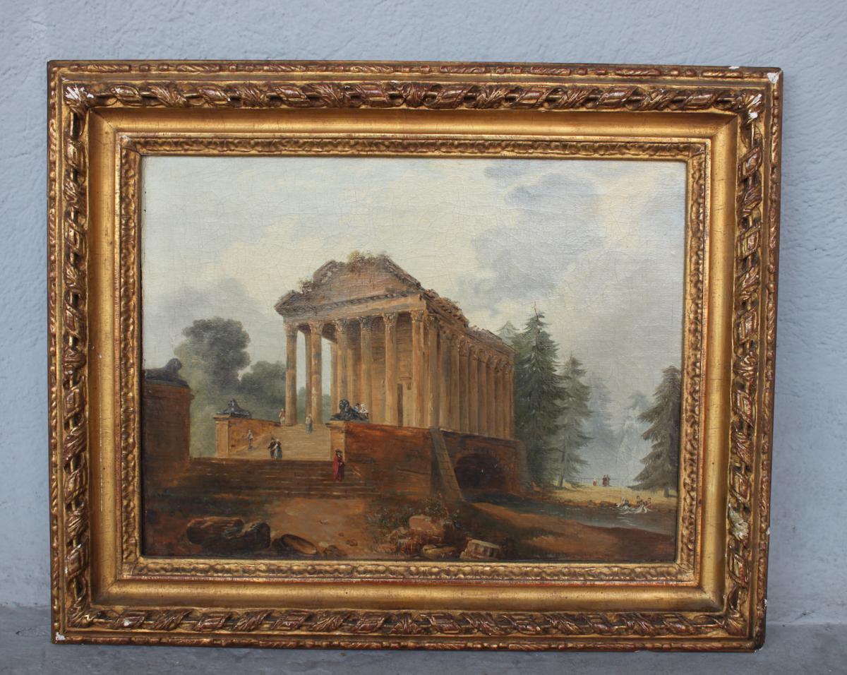 XIXth Century Antique Temple Oil Painting