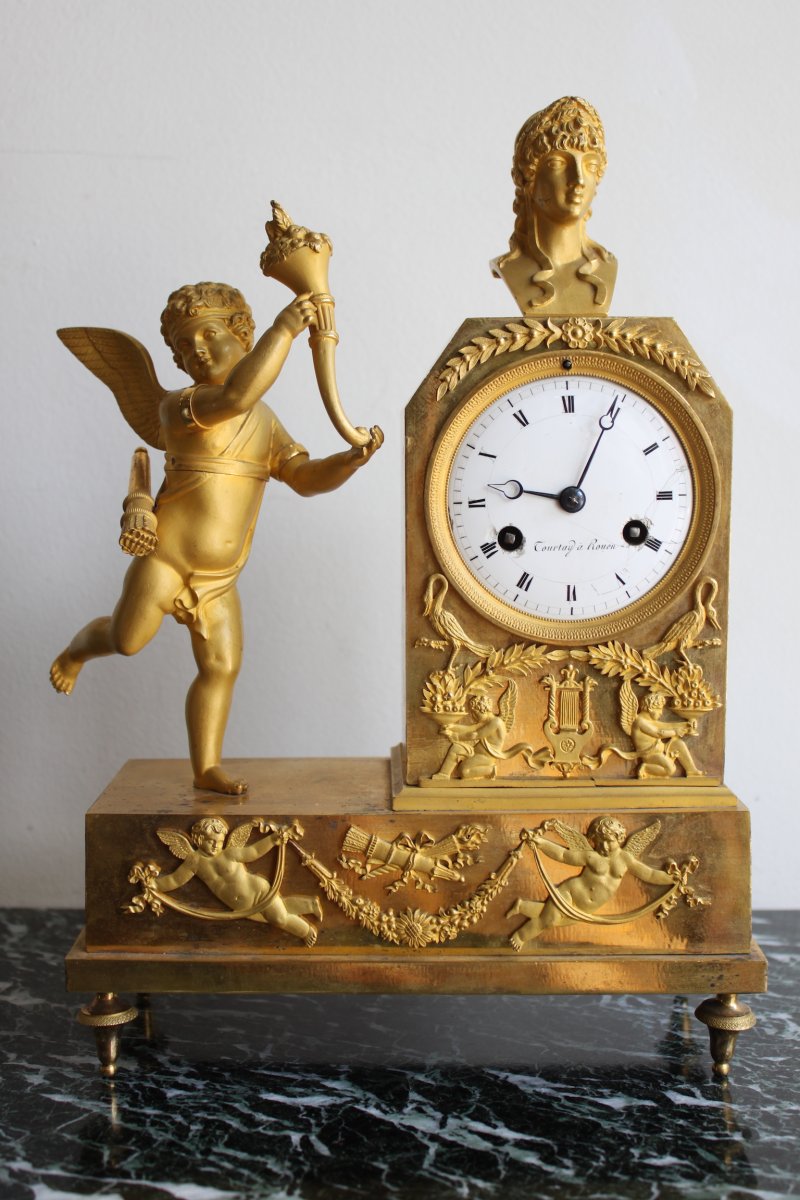 French Empire Cherub Gilt Bronze Clock