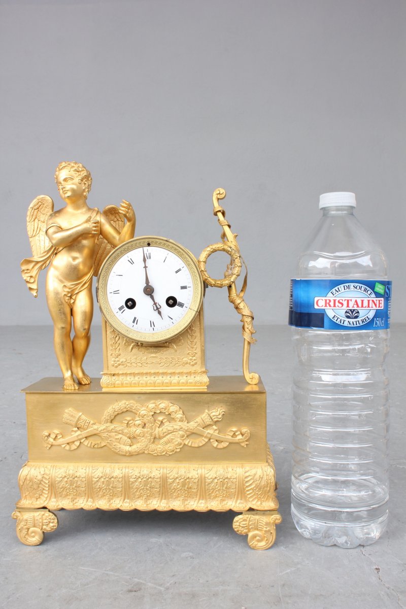 19th C. Gilt Bronze Clock With Angel Decor-photo-8