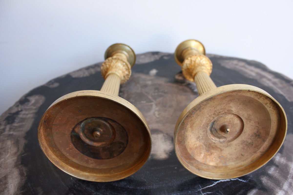 Pair Of Gilt Bronze Candelabras 19th Century-photo-2