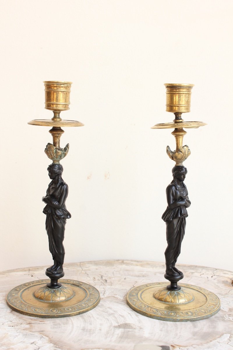 Pair Of 19 Th Century Gilt Bronze Candelabras-photo-2