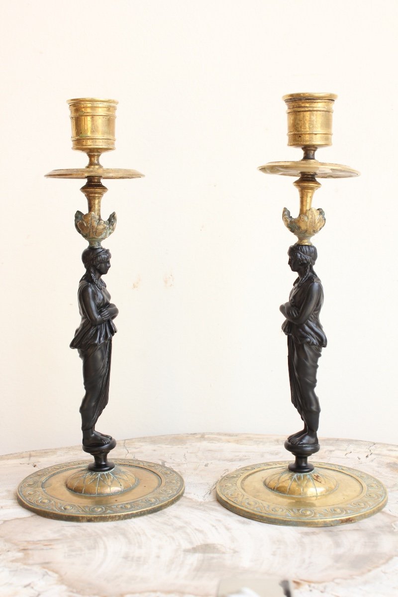 Pair Of 19 Th Century Gilt Bronze Candelabras-photo-1