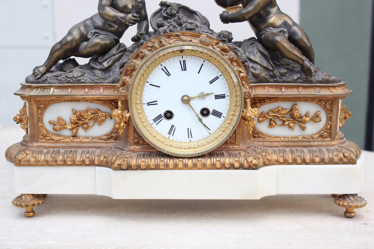 19th C. Bronze And Marble Clock With Baby Decor -photo-7