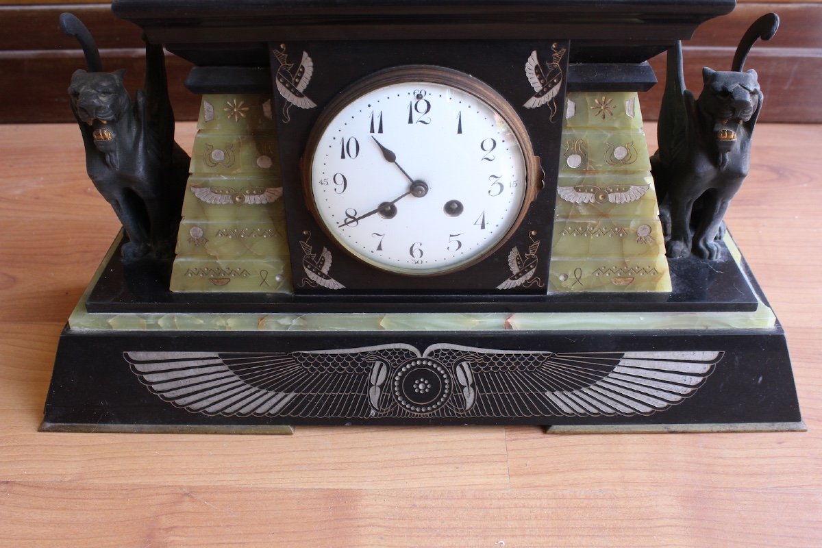 19th C. Sphinx Clock In Onyx And Marble -photo-6