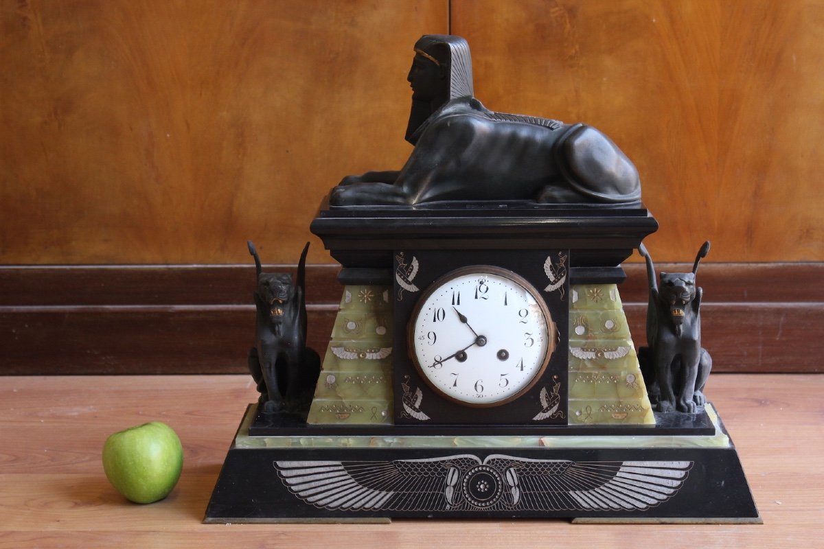 19th C. Sphinx Clock In Onyx And Marble -photo-8