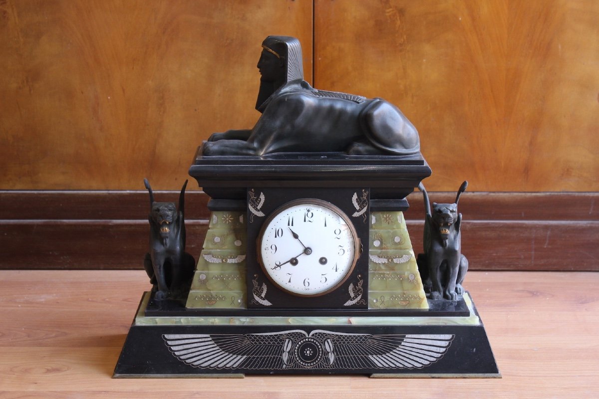 19th C. Sphinx Clock In Onyx And Marble 