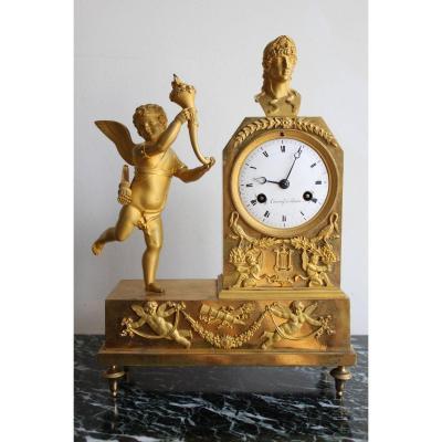 French Empire Cherub Gilt Bronze Clock