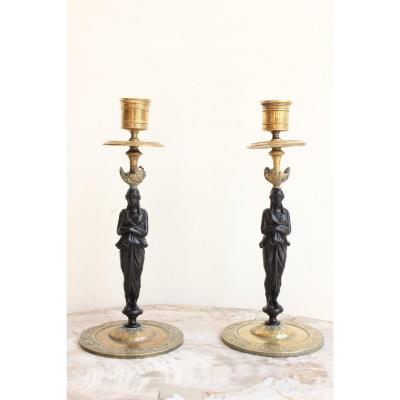 Pair Of 19 Th Century Gilt Bronze Candelabras