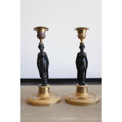 19th C. Candelabras With Antique Women Decorations