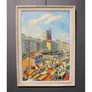 Marché Aux Puces Paris, Juin 1962 - Huile Sur Panneau