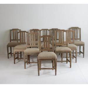 Very Nice Set Of 10 Gustavian Chairs From Sweden.
