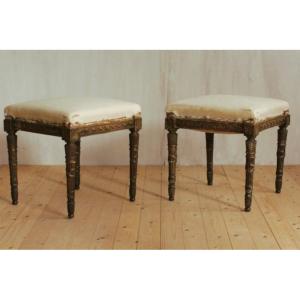 Pair Of Louis XVI Style Stools Of Italian Origin 