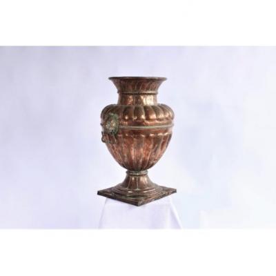 Large Copper Vase With Lions 19th Century
