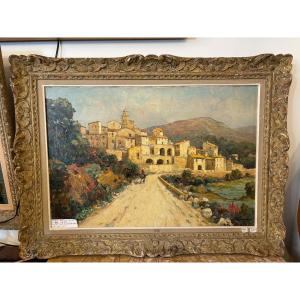 Oil Painting On Canvas Village Corbara Corsica 