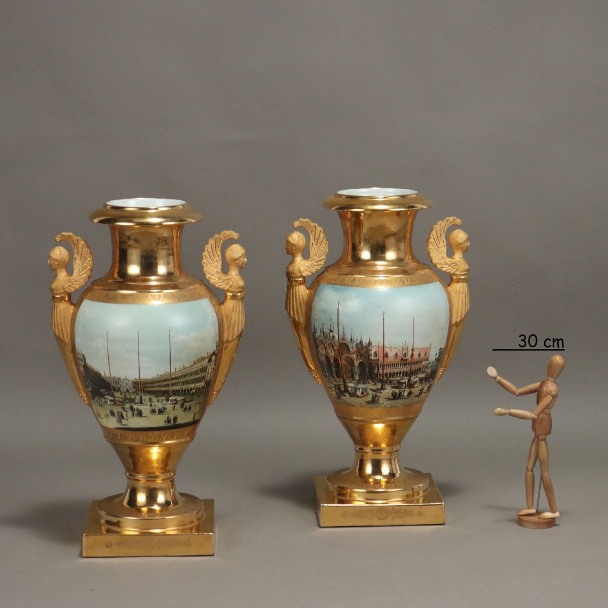 Vases Anciens Style Empire Porcelaine Paris XXe Siècle-photo-2