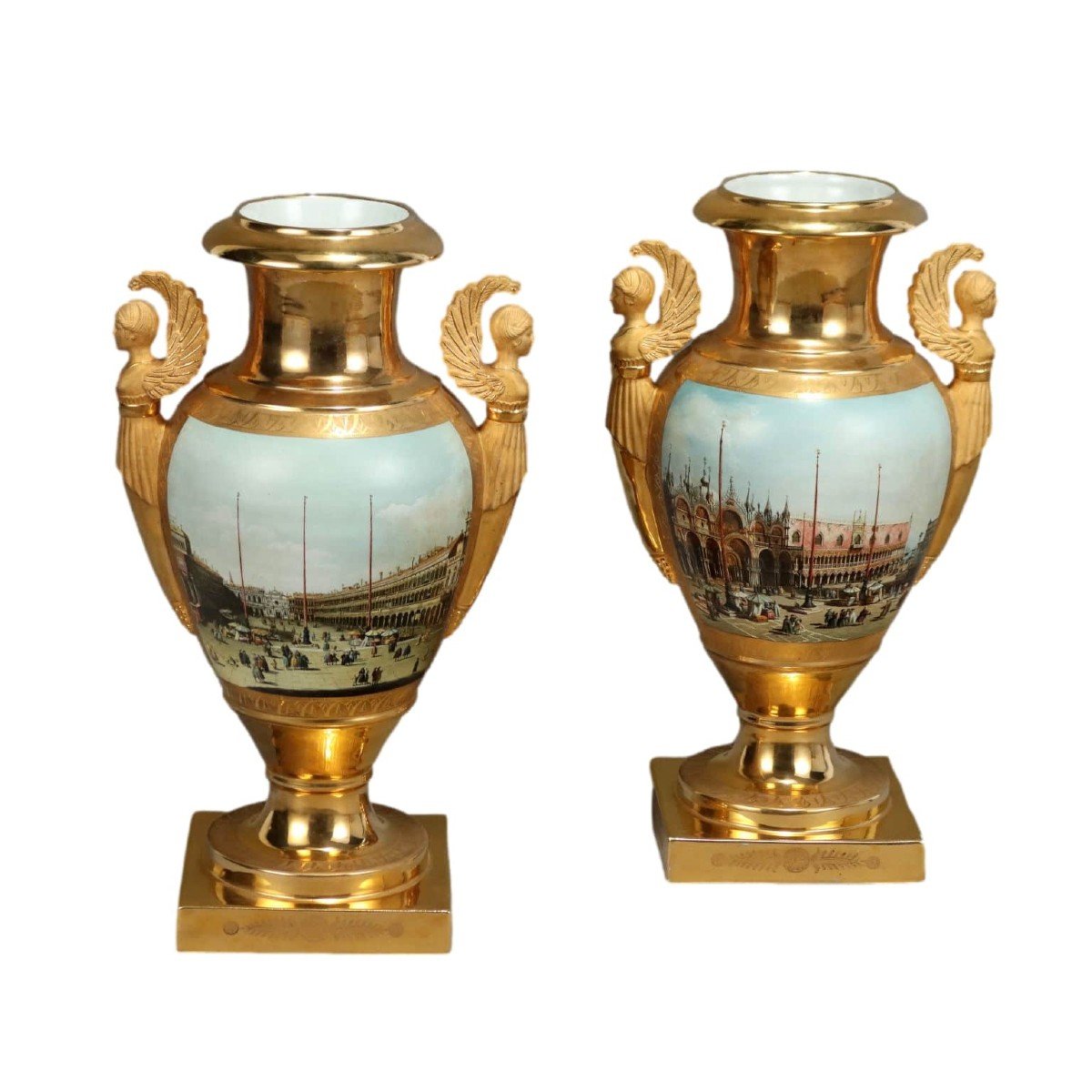 Vases Anciens Style Empire Porcelaine Paris XXe Siècle