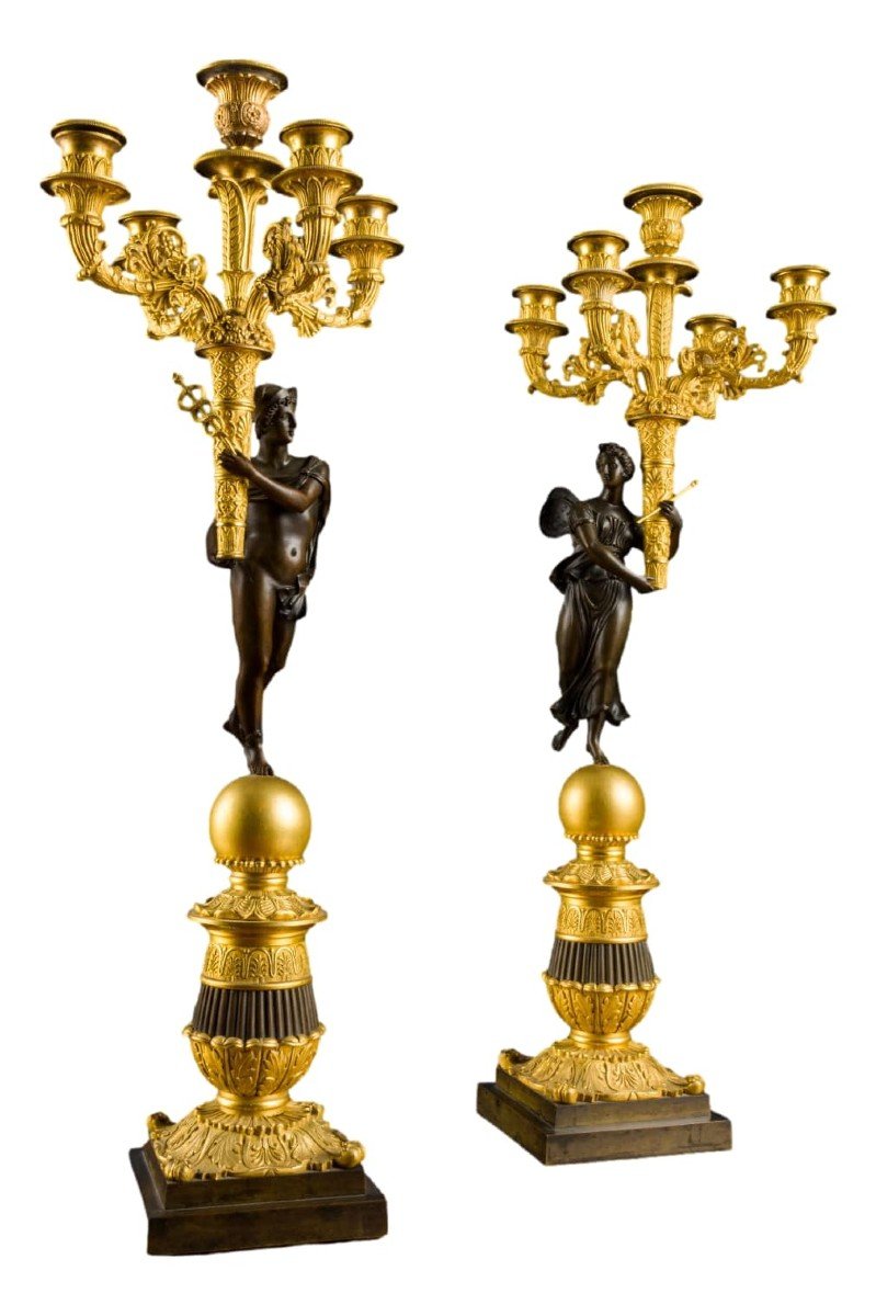 Pair Of Antique Restoration Candelabra Bronze France XIX Century